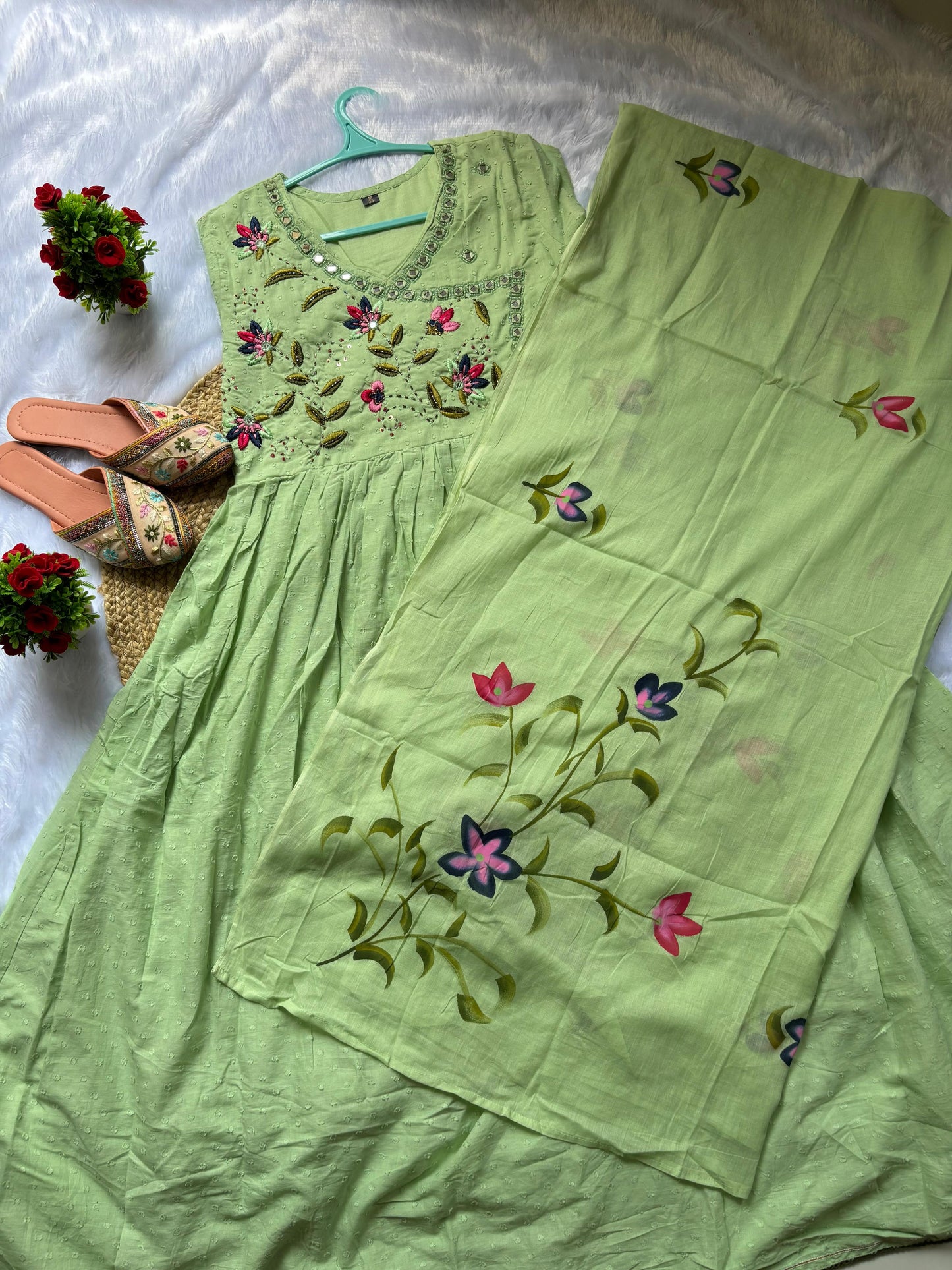 Pure Handwork Mul Cotton Designer Anarkali Suit