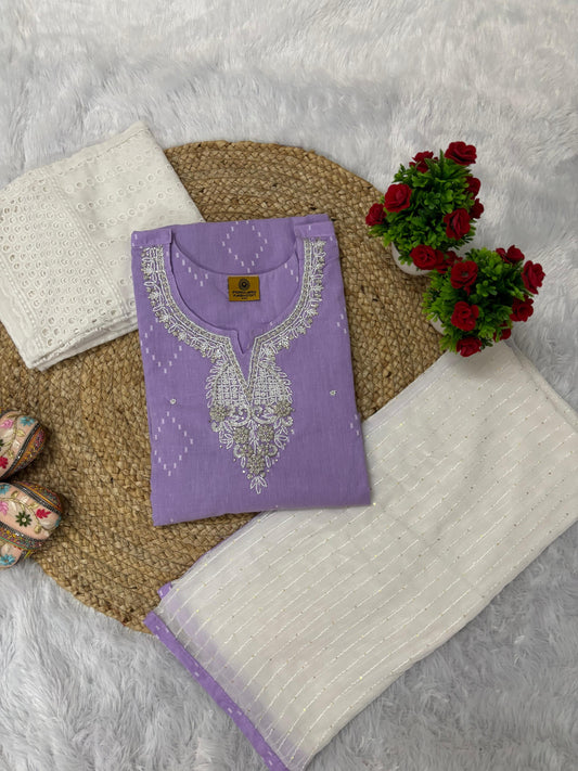 Latest Handwork Cotton Hand Embroidery Party Wear Straight Cut Suit.