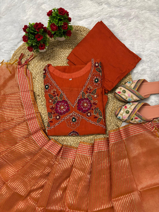 Latest Applic Work Designer Premium Mulchanderi Anarkali Party Wear Suit.