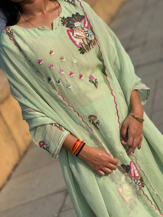 Latest Hand Work Premium Mulchanderi Unique Designer Anarkali Party Wear Suit.