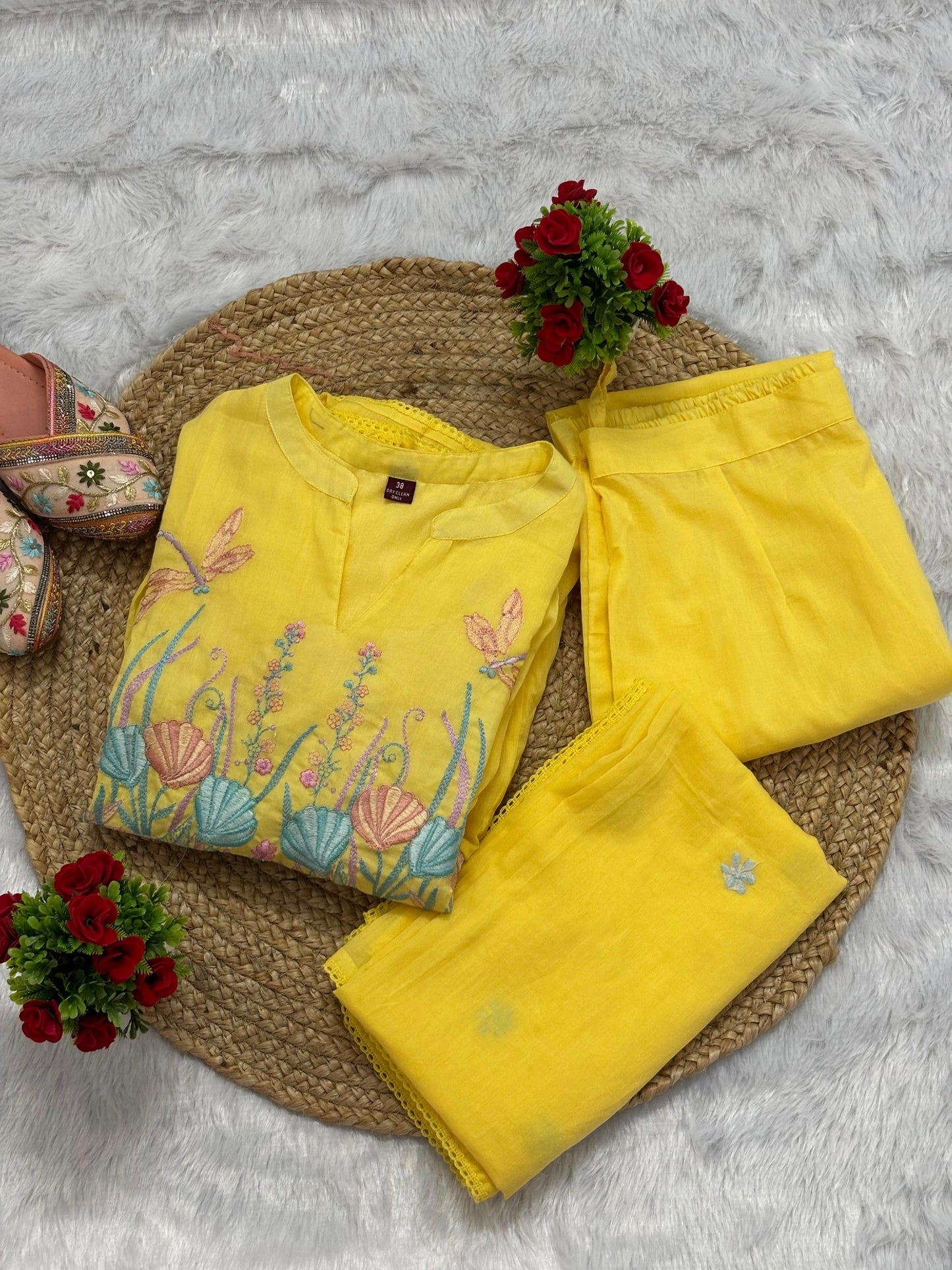 Pure Mull Cotton Yellow Anarkali Ladies Suit