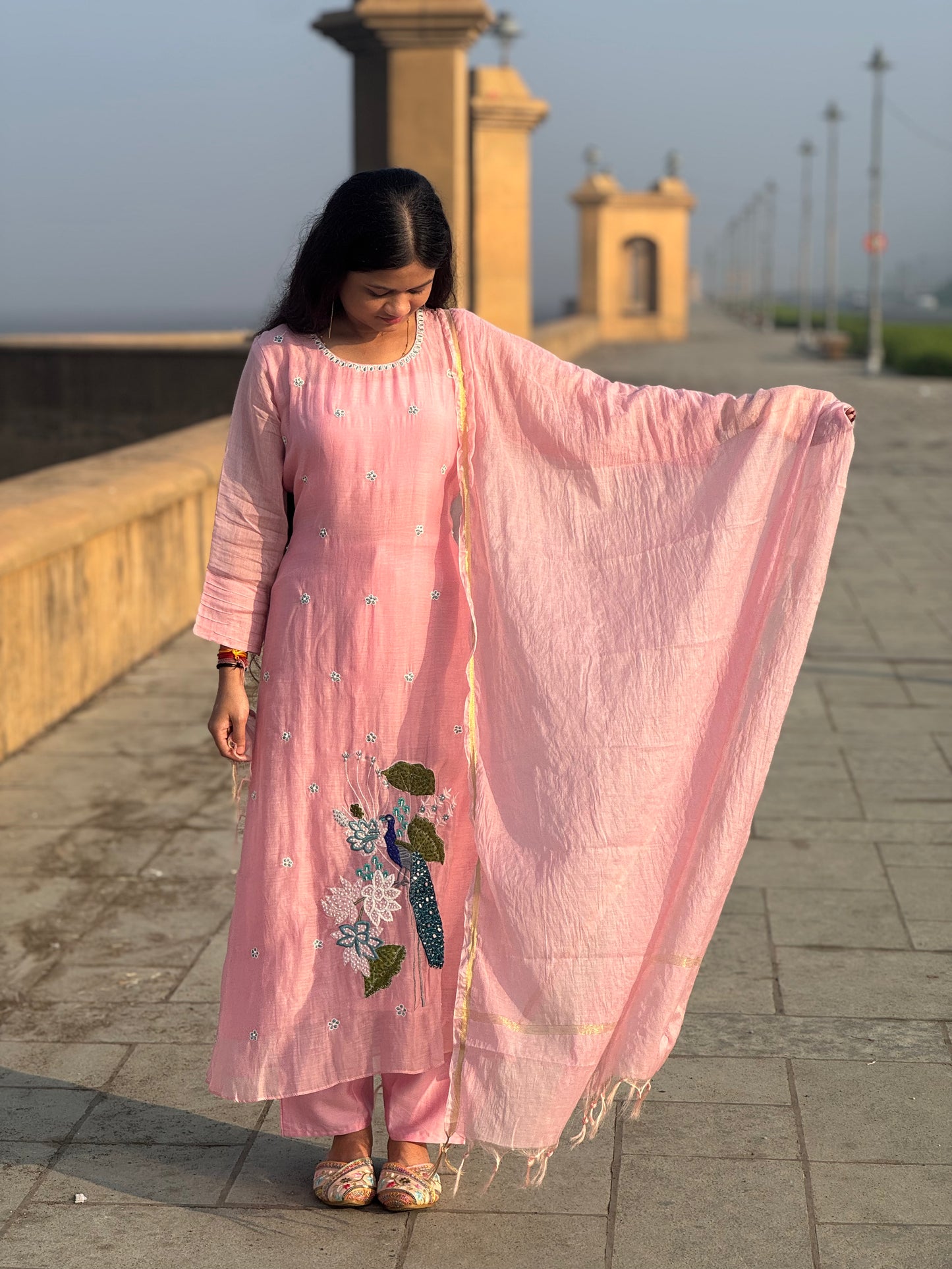 Latest Peacock Work Premium Mulchanderi Anarkali Party Wear Suit.