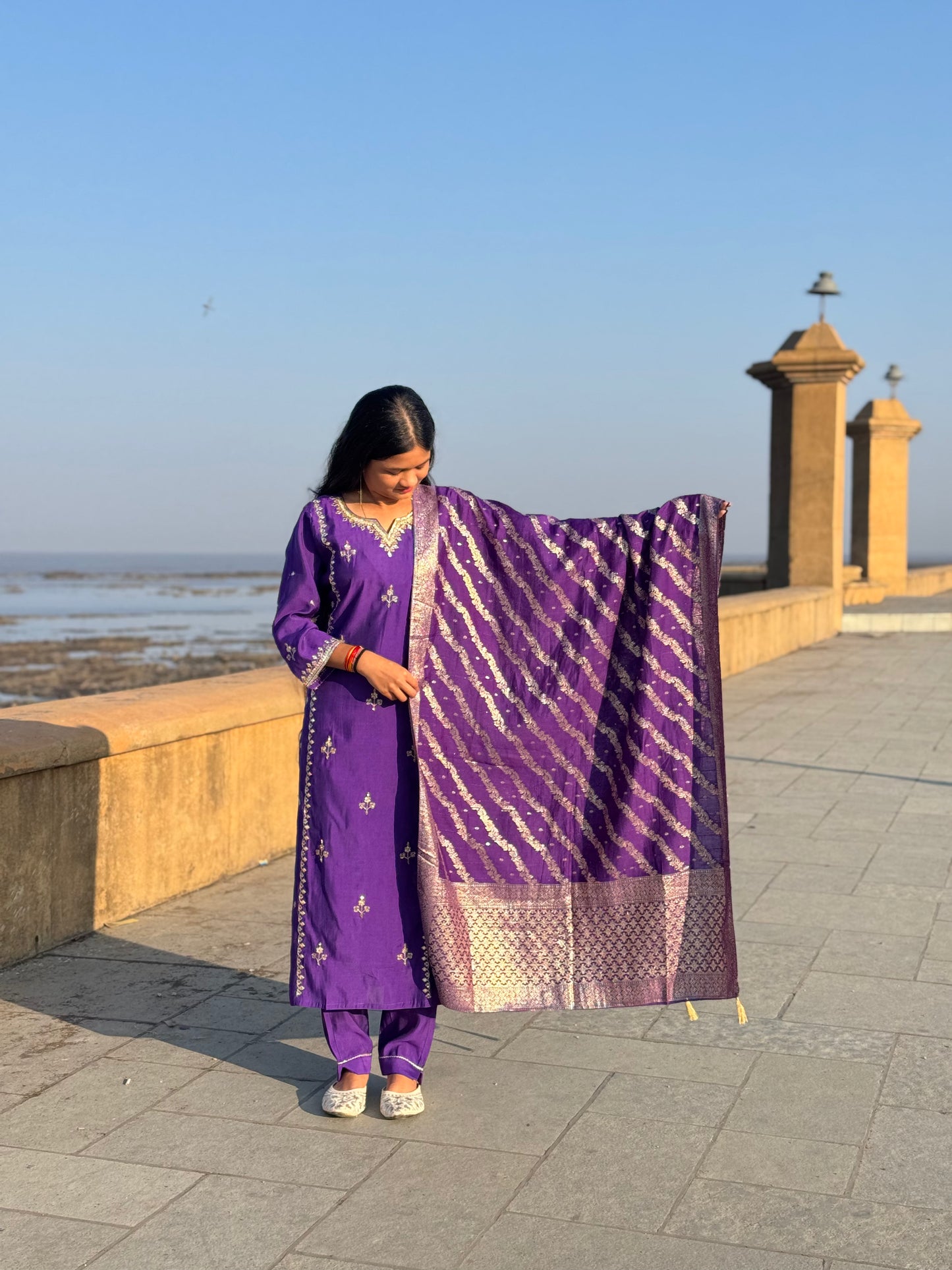 Latest Party Wear Jari Work Suit With Pure Banarasi Duptta.