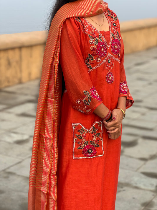 Latest Applic Work Designer Premium Mulchanderi Anarkali Party Wear Suit.