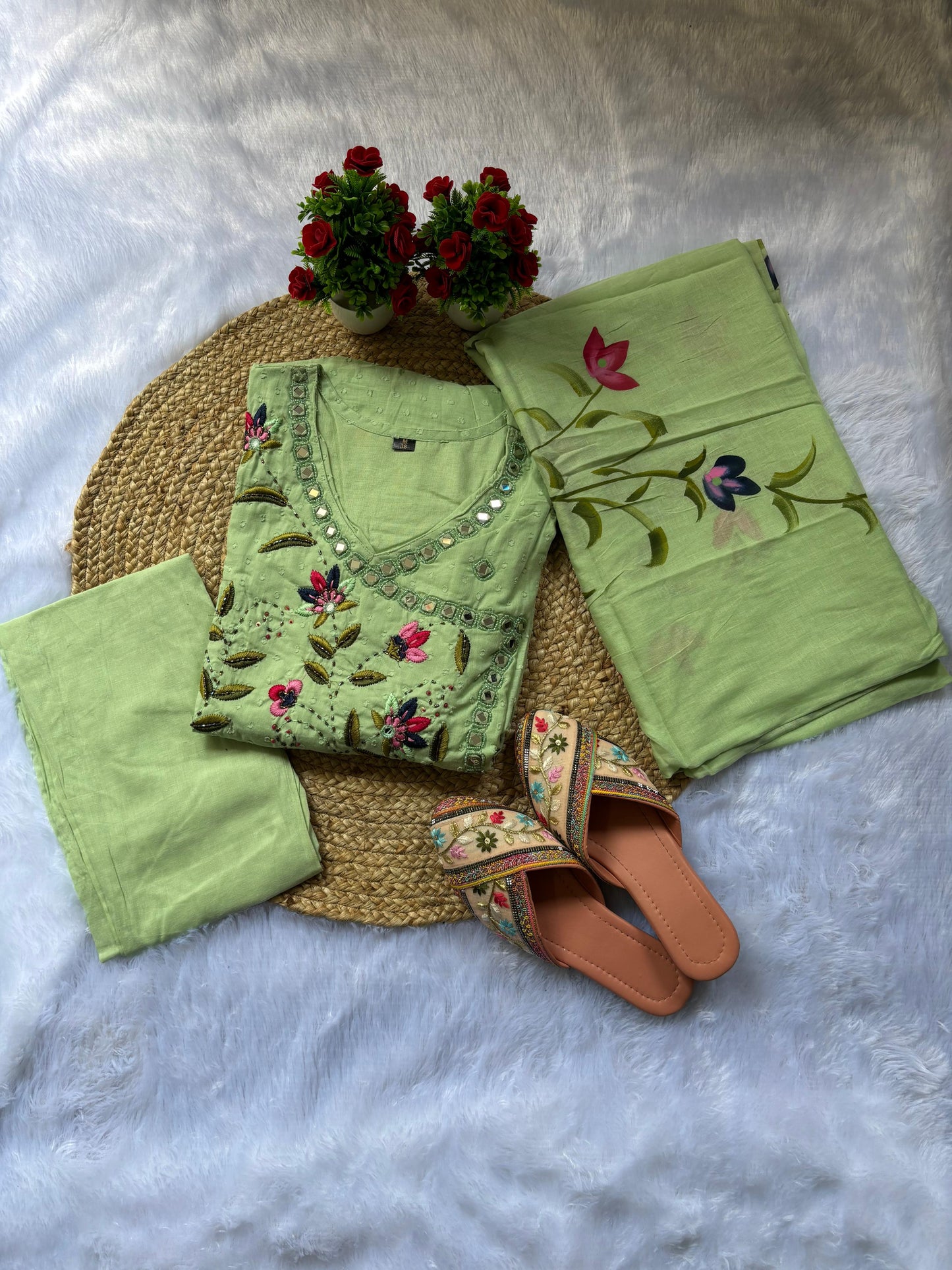 Pure Handwork Mul Cotton Designer Anarkali Suit