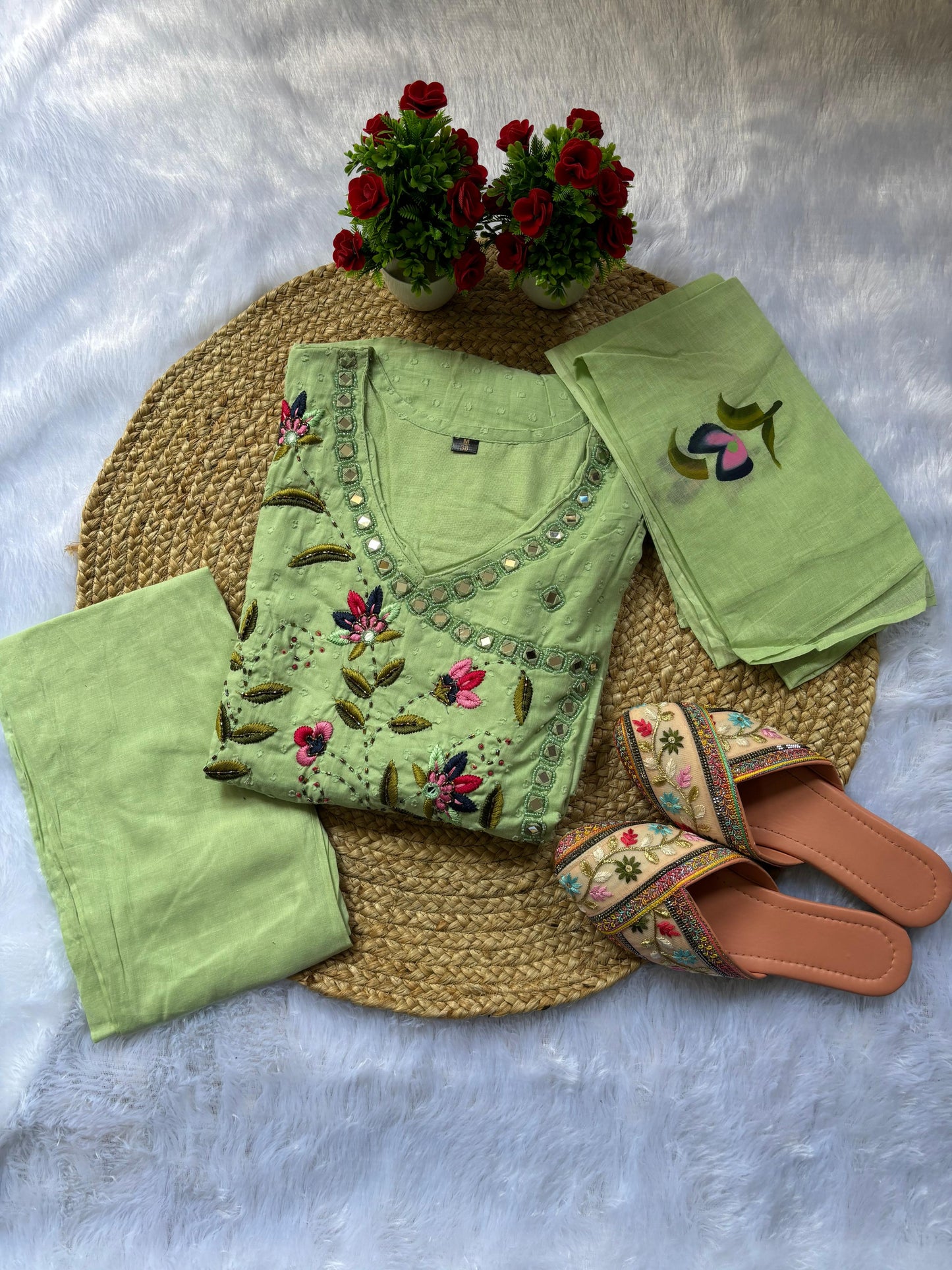 Pure Handwork Mul Cotton Designer Anarkali Suit