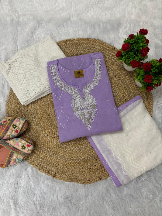 Latest Handwork Cotton Hand Embroidery Party Wear Straight Cut Suit.