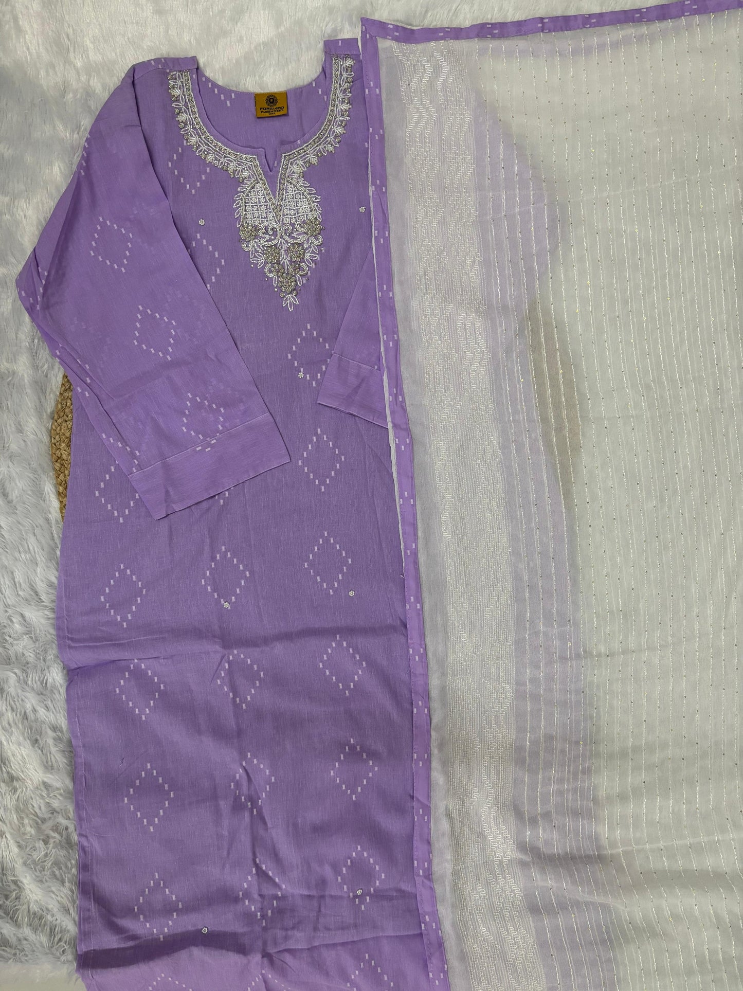 Latest Handwork Cotton Hand Embroidery Party Wear Straight Cut Suit.