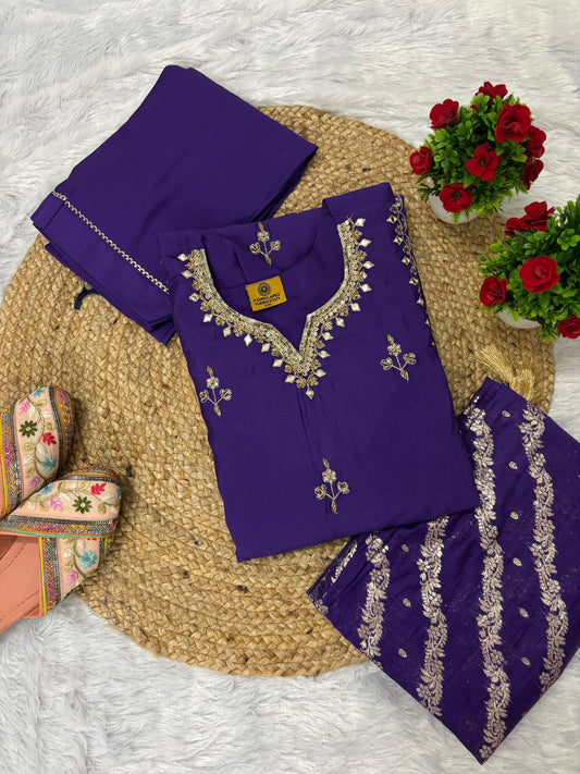 Latest Party Wear Jari Work Suit With Pure Banarasi Duptta.