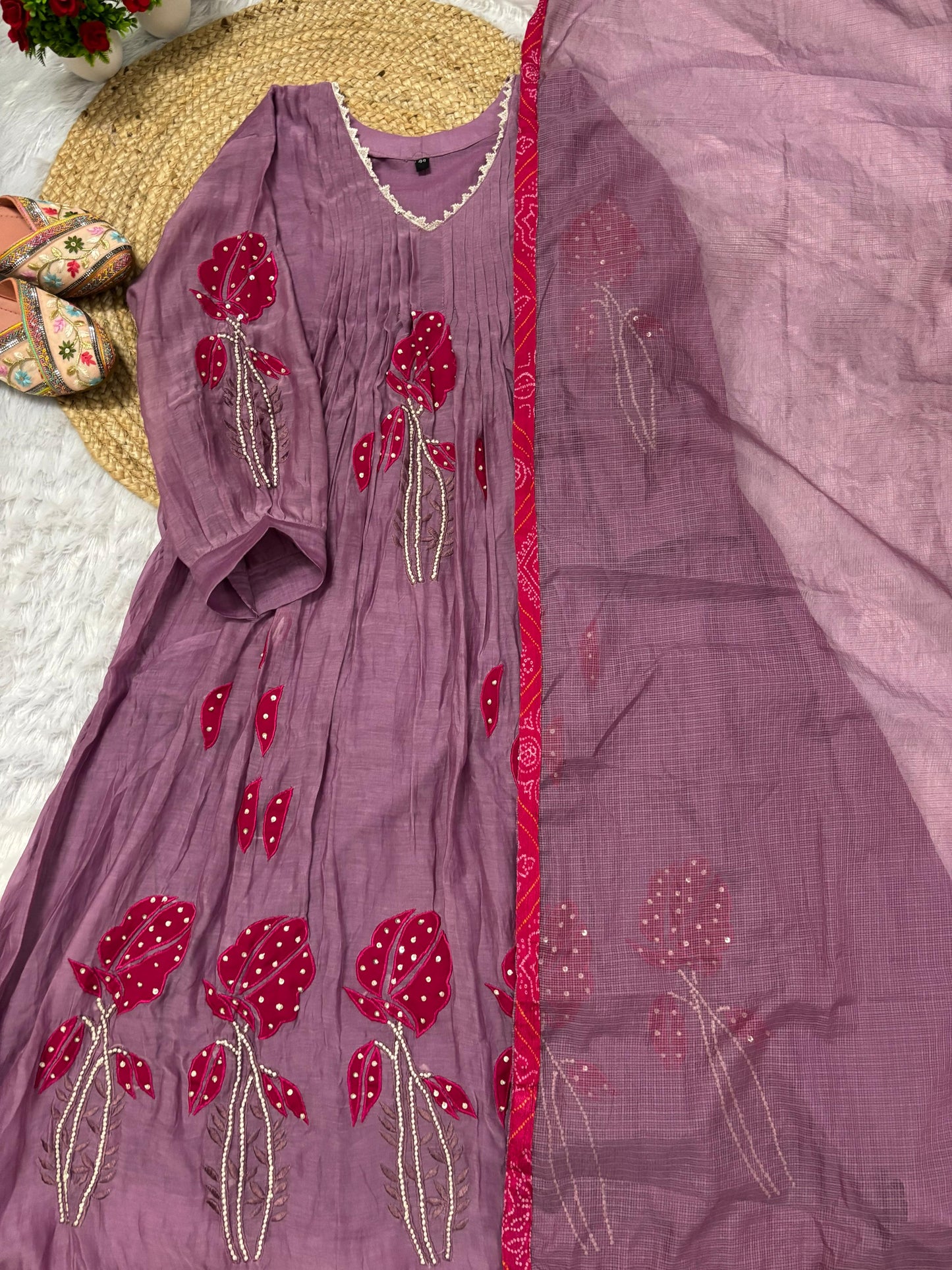 Latest HandWork With Applic Work  Premium  Mulchanderi Anarkali Party Wear Suit.