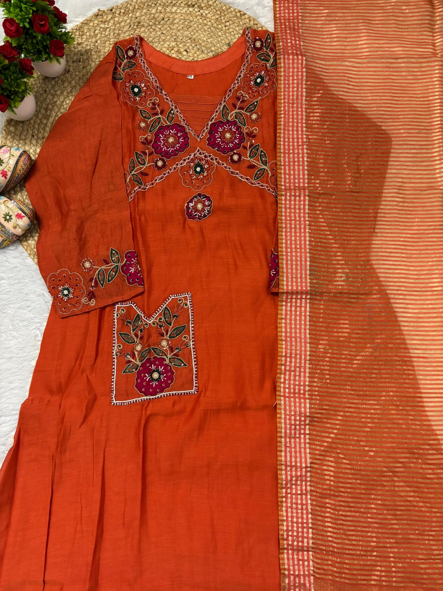 Latest Applic Work Designer Premium Mulchanderi Anarkali Party Wear Suit.