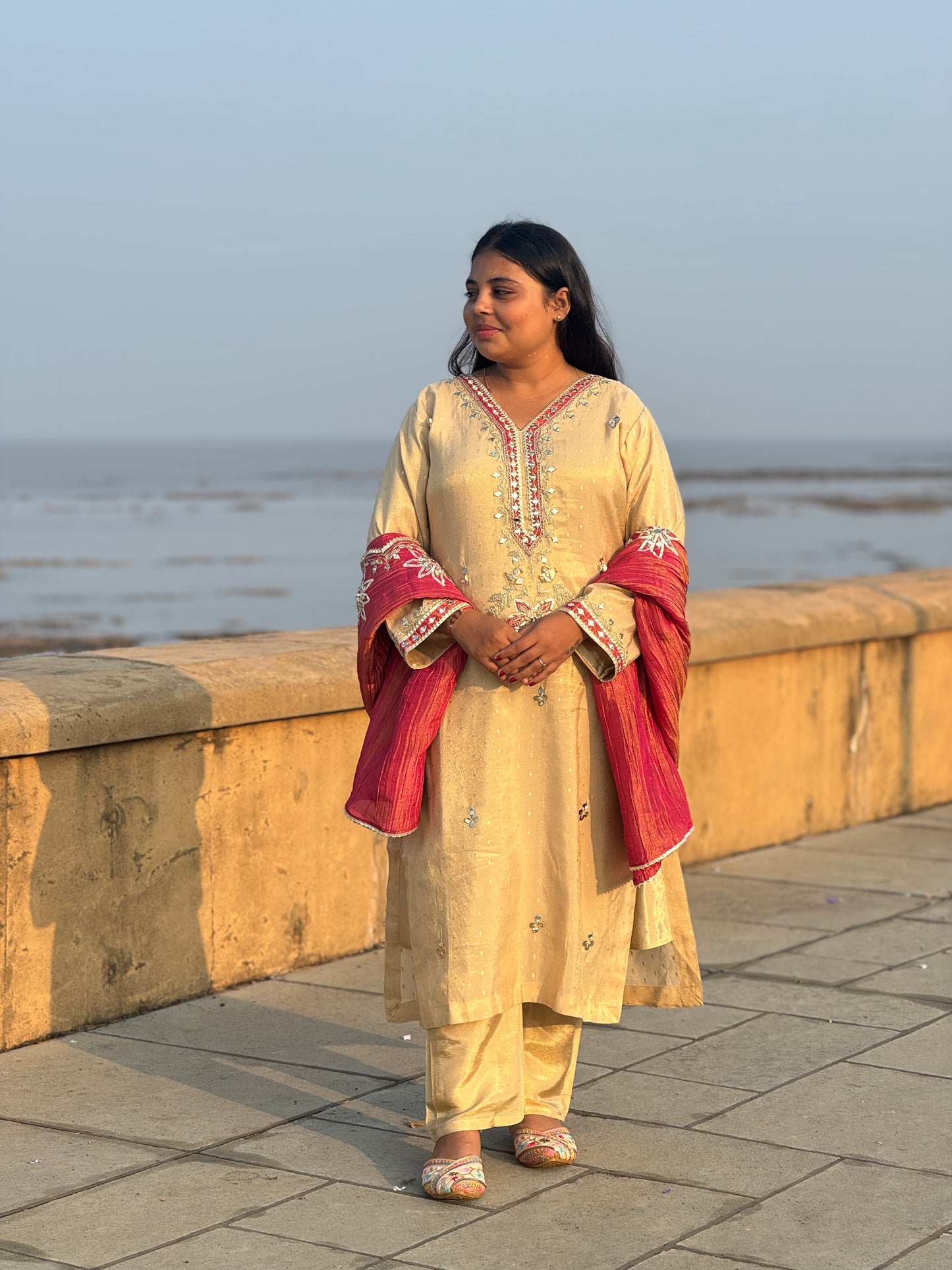 Heavy Lotus Work  Party And Wedding Wear Premium Tissue Silk Suit .