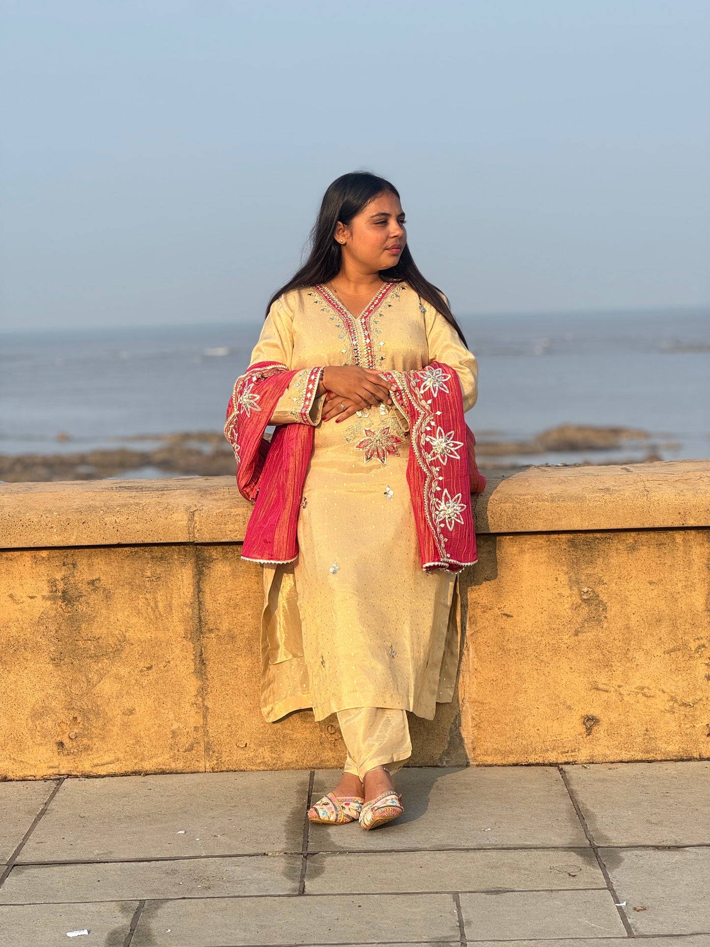 Heavy Lotus Work  Party And Wedding Wear Premium Tissue Silk Suit .