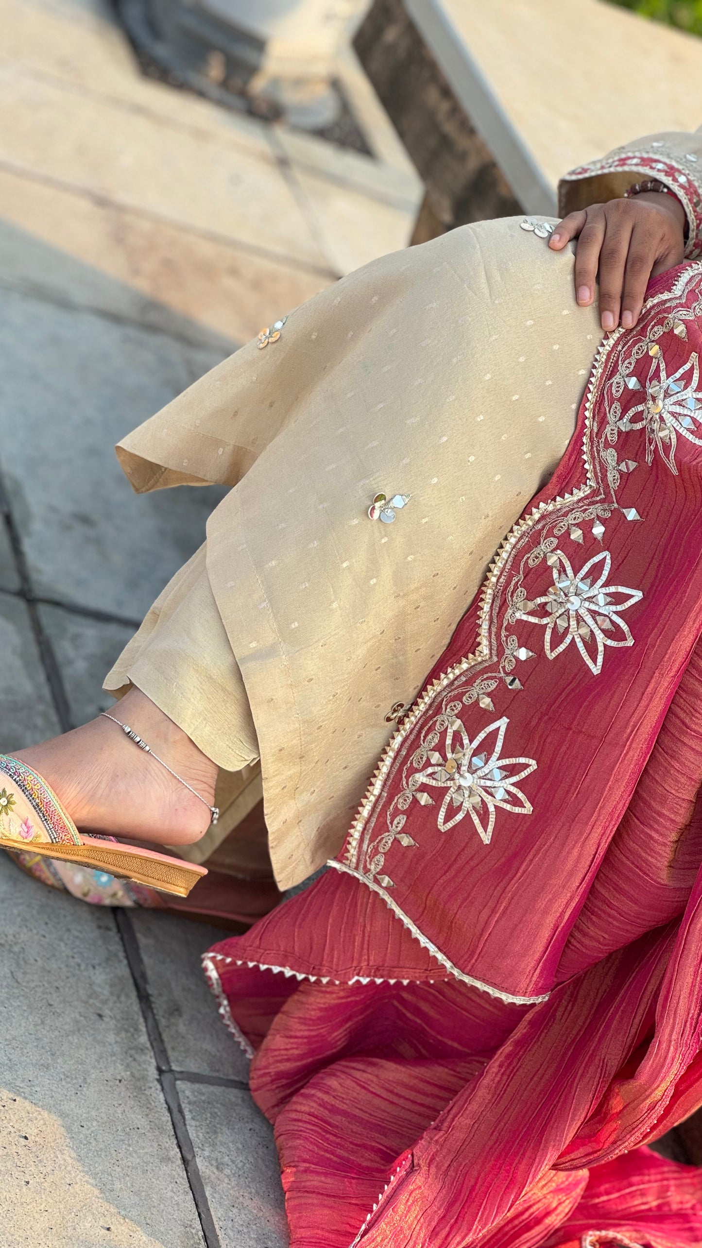 Heavy Lotus Work  Party And Wedding Wear Premium Tissue Silk Suit .