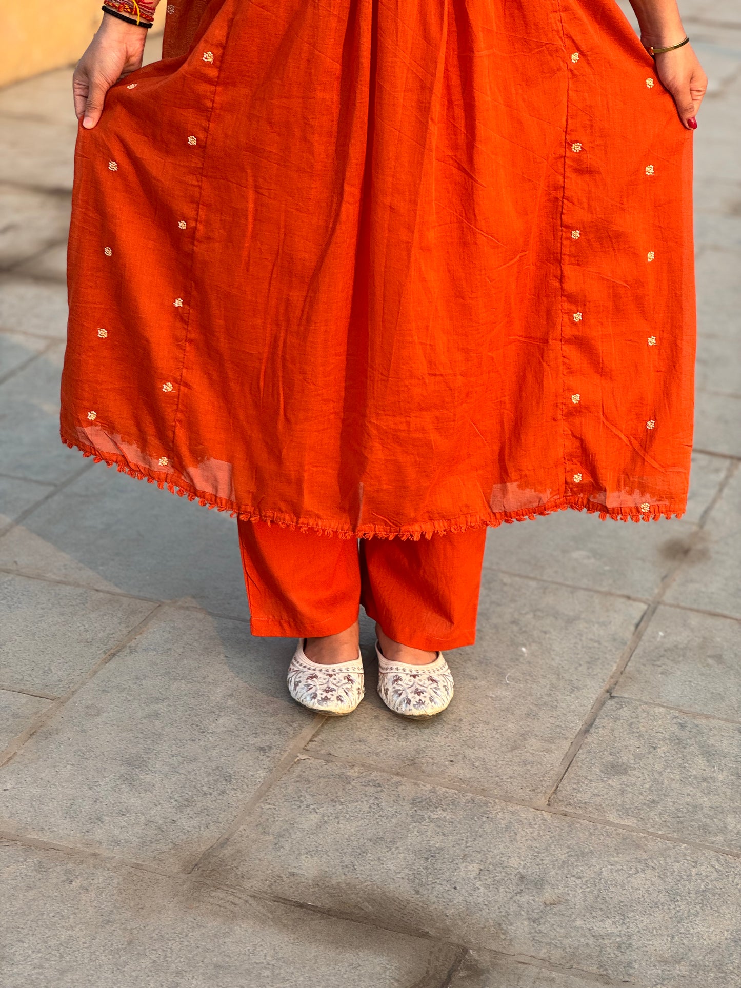 Latest Handwork Mull Cotton Semi-Party Wear Anarkali Suit.