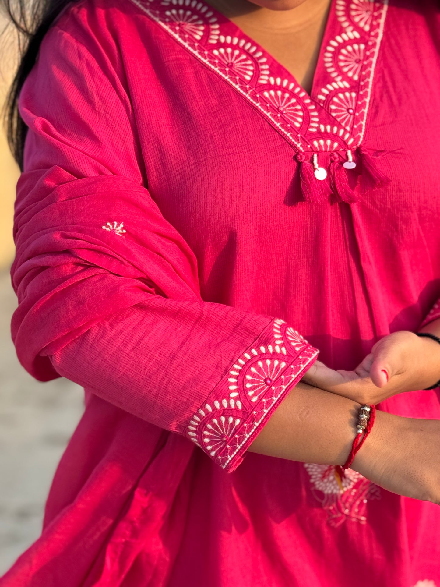 Embroidary Work Premium Semi-Partywear Pink Cotton Suit.