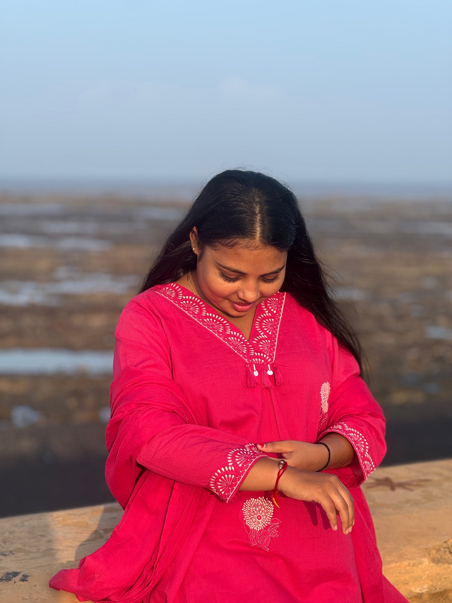 Embroidary Work Premium Semi-Partywear Pink Cotton Suit.