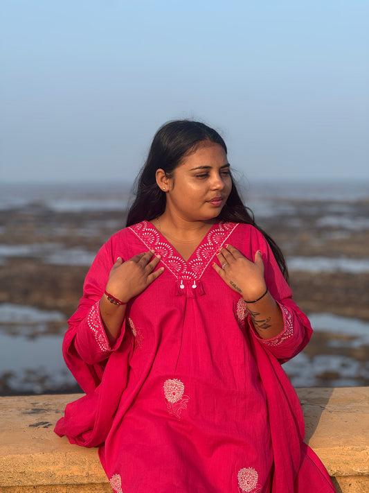 Embroidary Work Premium Semi-Partywear Pink Cotton Suit.