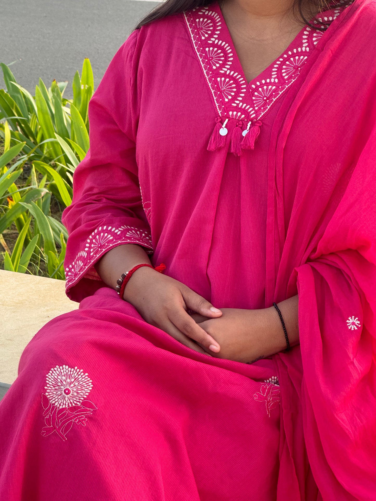 Embroidary Work Premium Semi-Partywear Pink Cotton Suit.