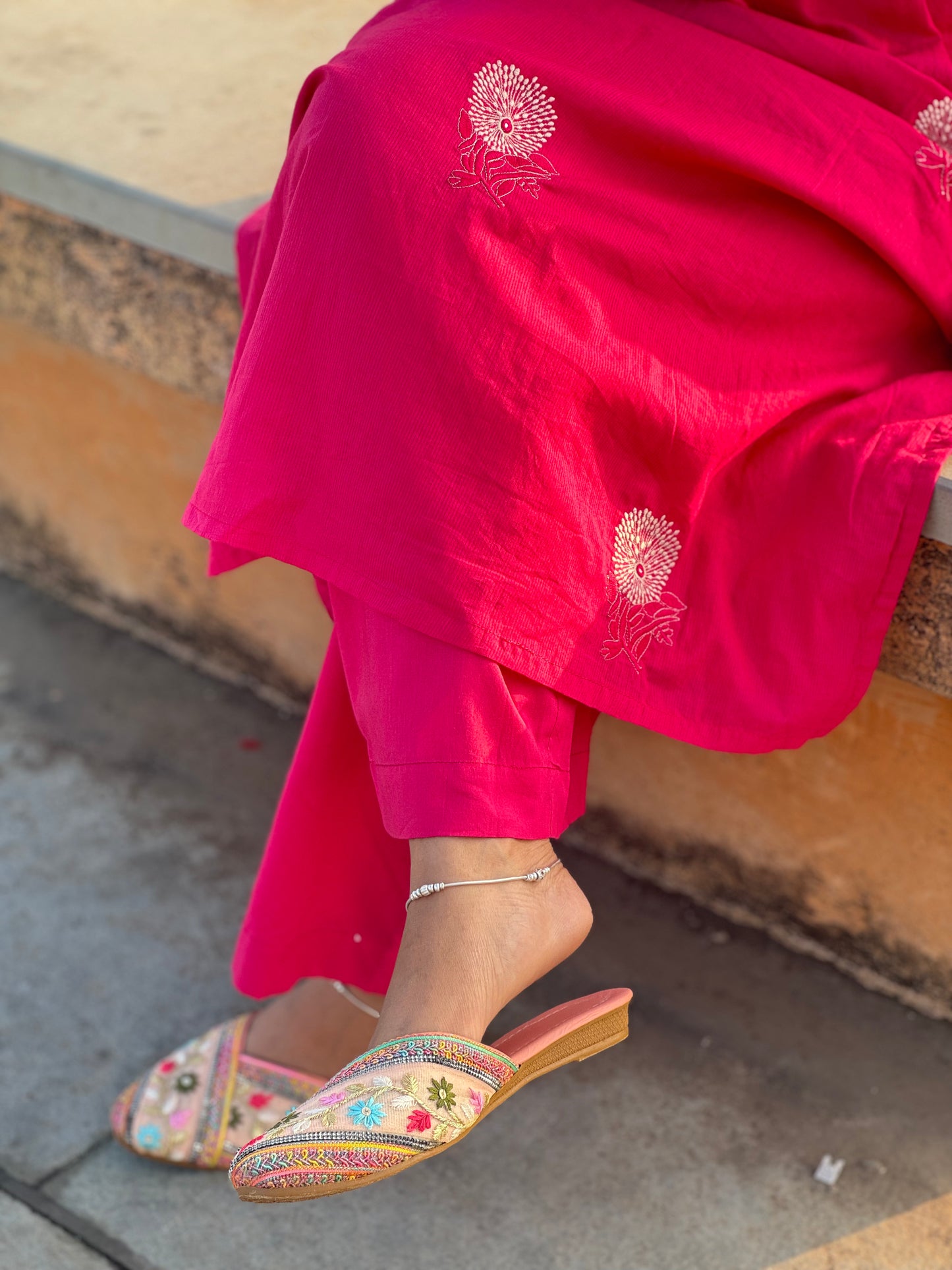 Embroidary Work Premium Semi-Partywear Pink Cotton Suit.