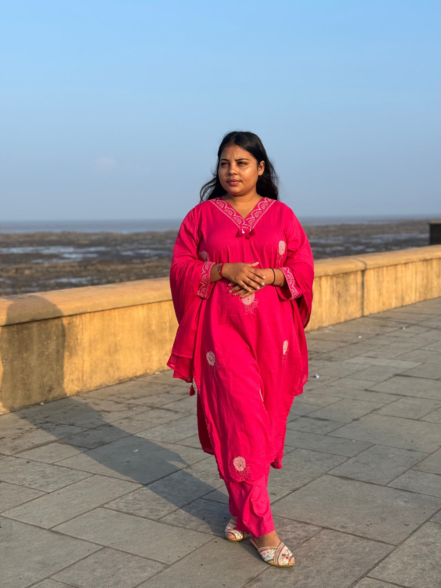 Embroidary Work Premium Semi-Partywear Pink Cotton Suit.