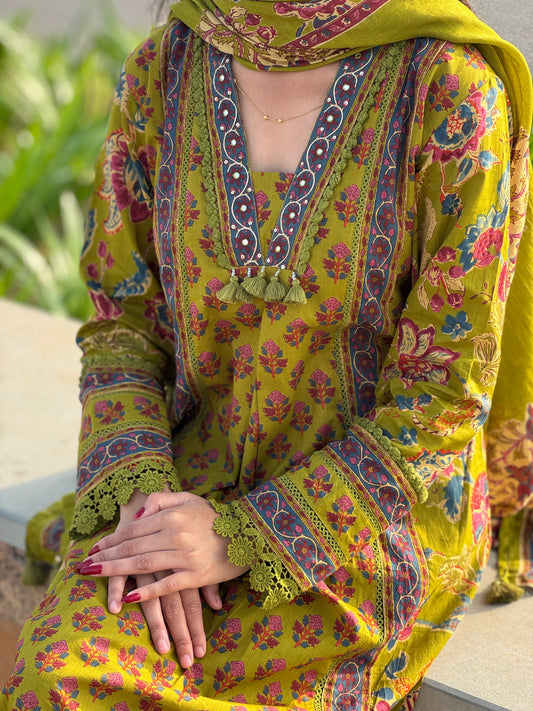 Latest Floral Printing  Premium Cotton Semi-Party Wear A-Line Suit.