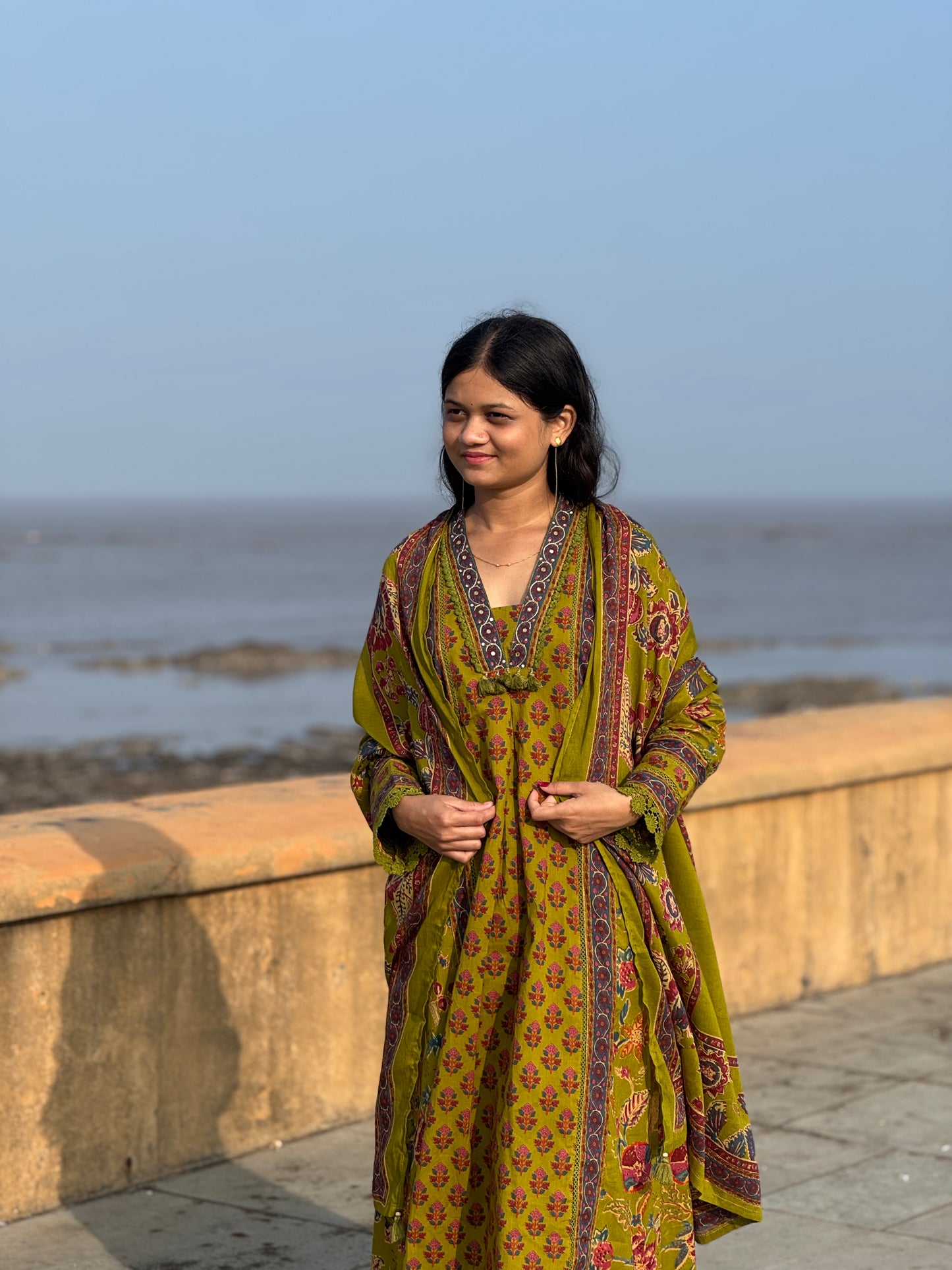 Latest Floral Printing  Premium Cotton Semi-Party Wear A-Line Suit.