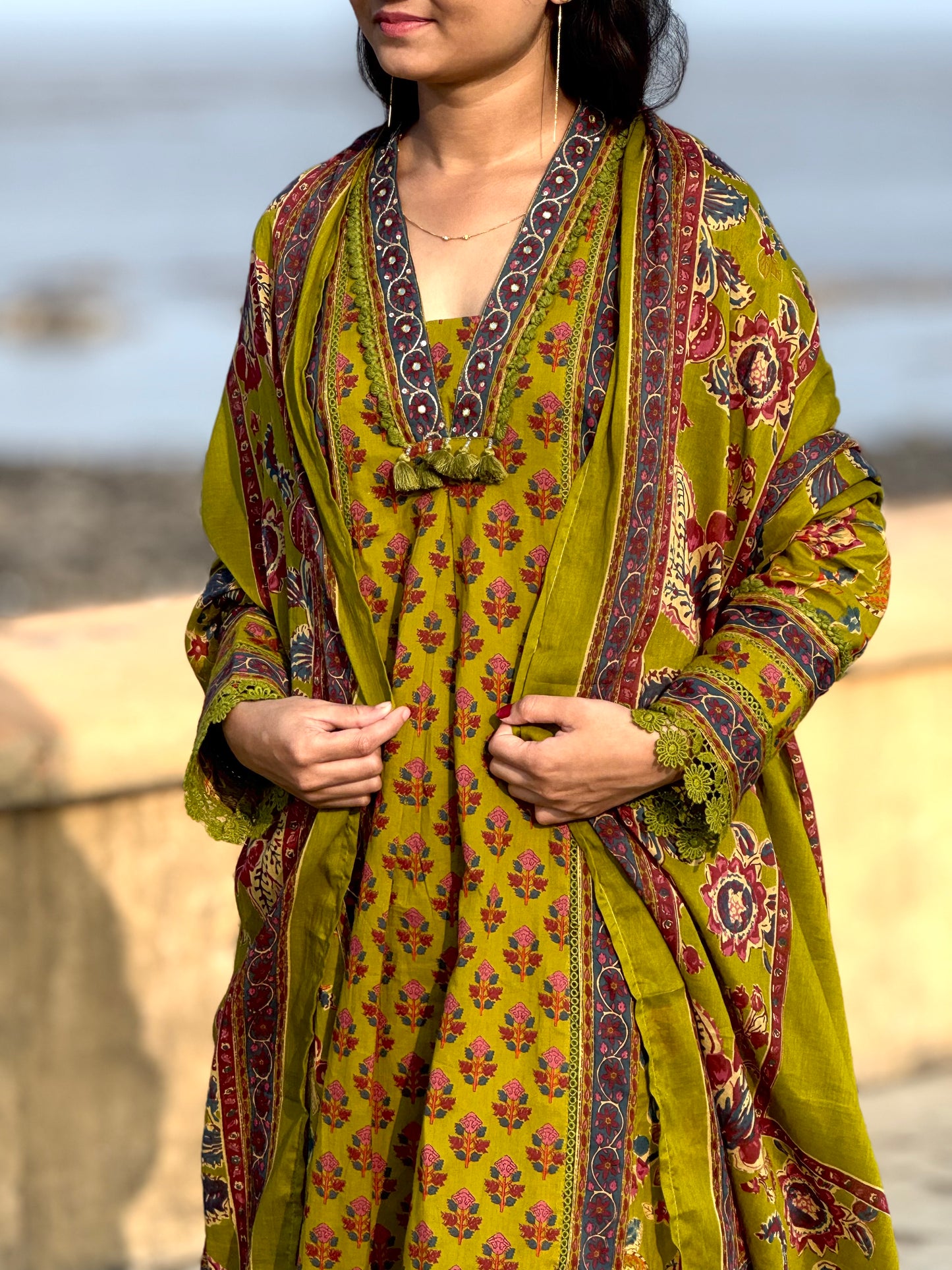 Latest Floral Printing  Premium Cotton Semi-Party Wear A-Line Suit.