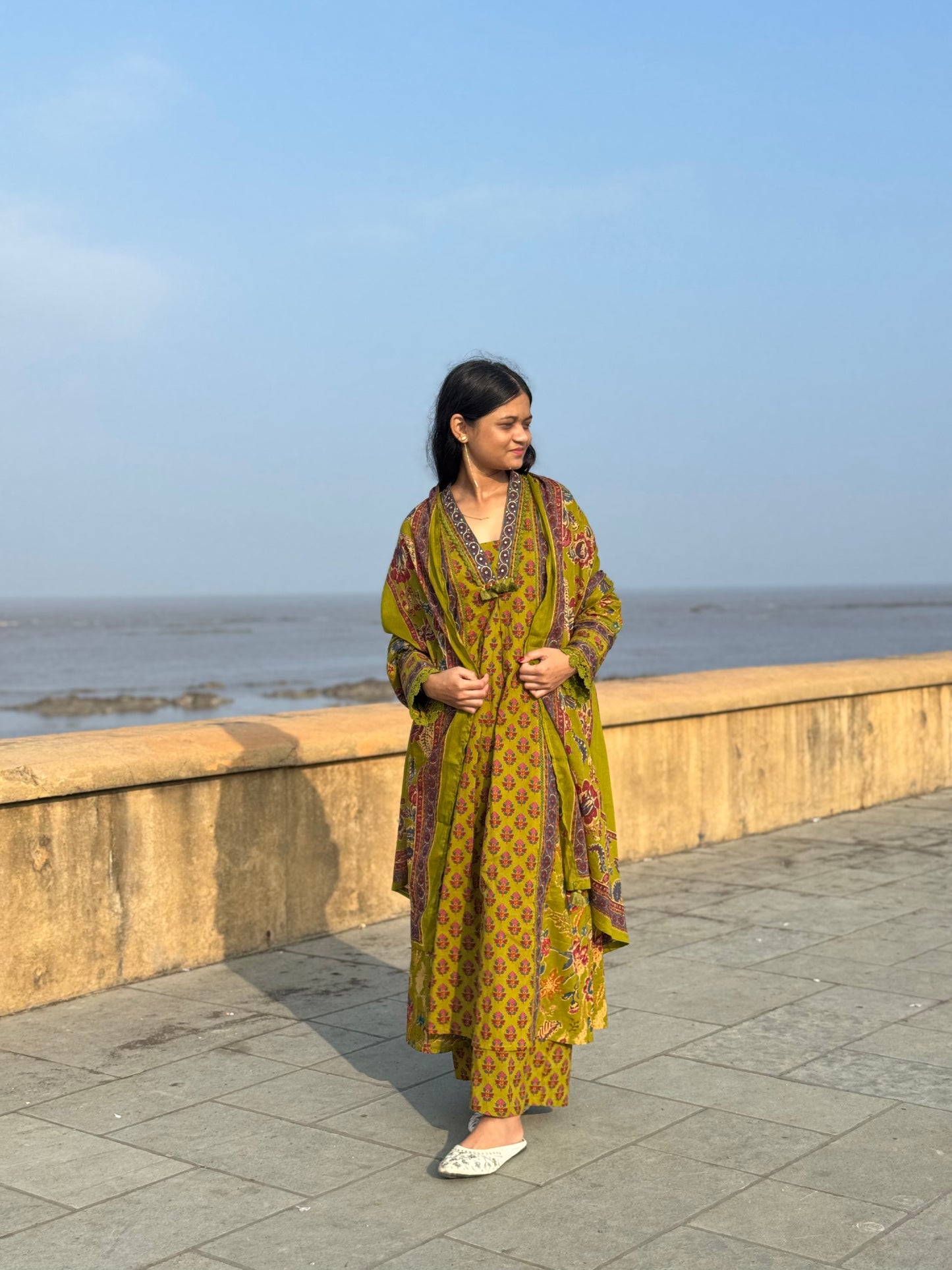 Latest Floral Printing  Premium Cotton Semi-Party Wear A-Line Suit.