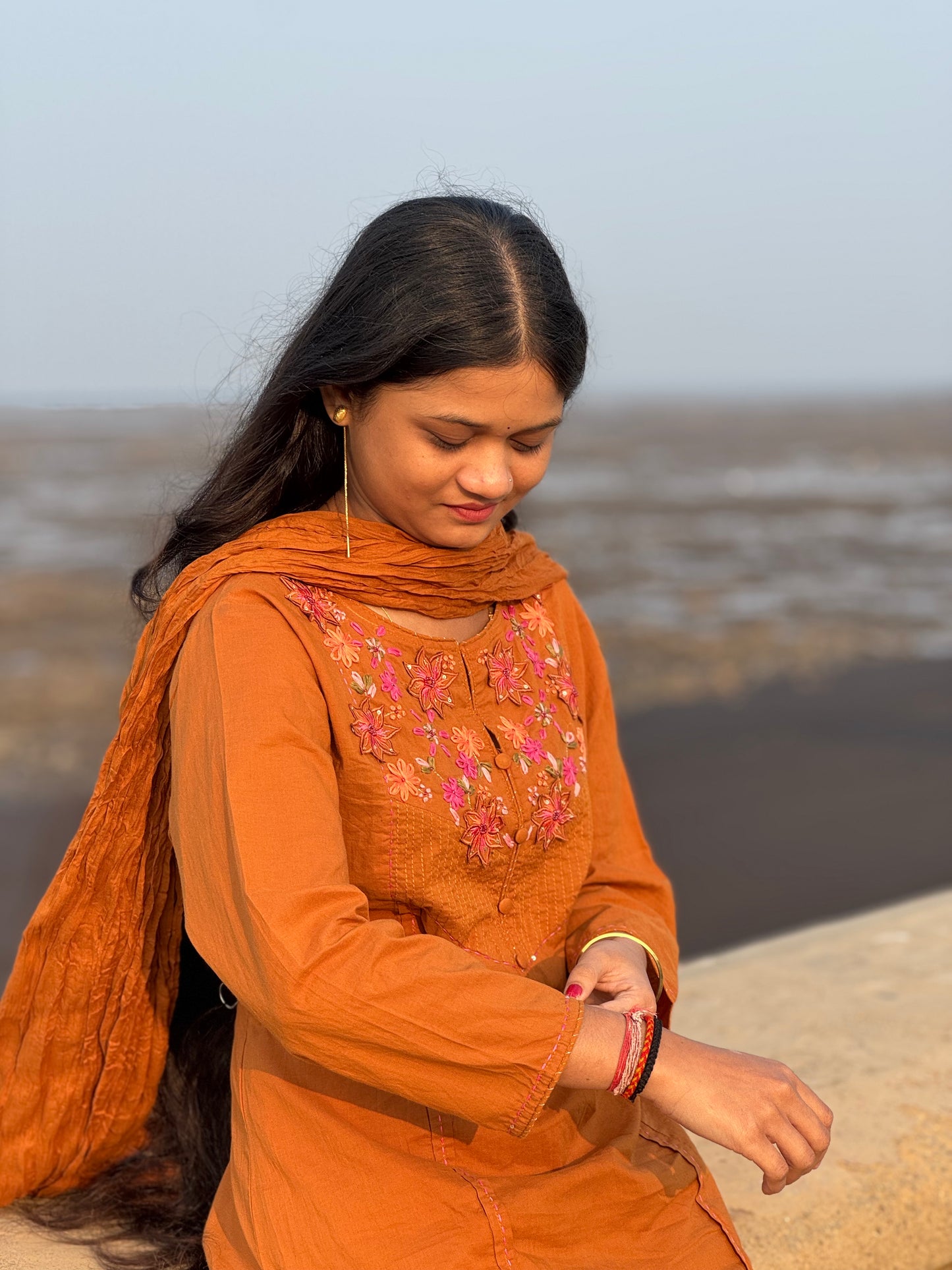 Premium Handwork With Patch Embroidery A-Line Premium Semi-Partywear Cotton Suit.