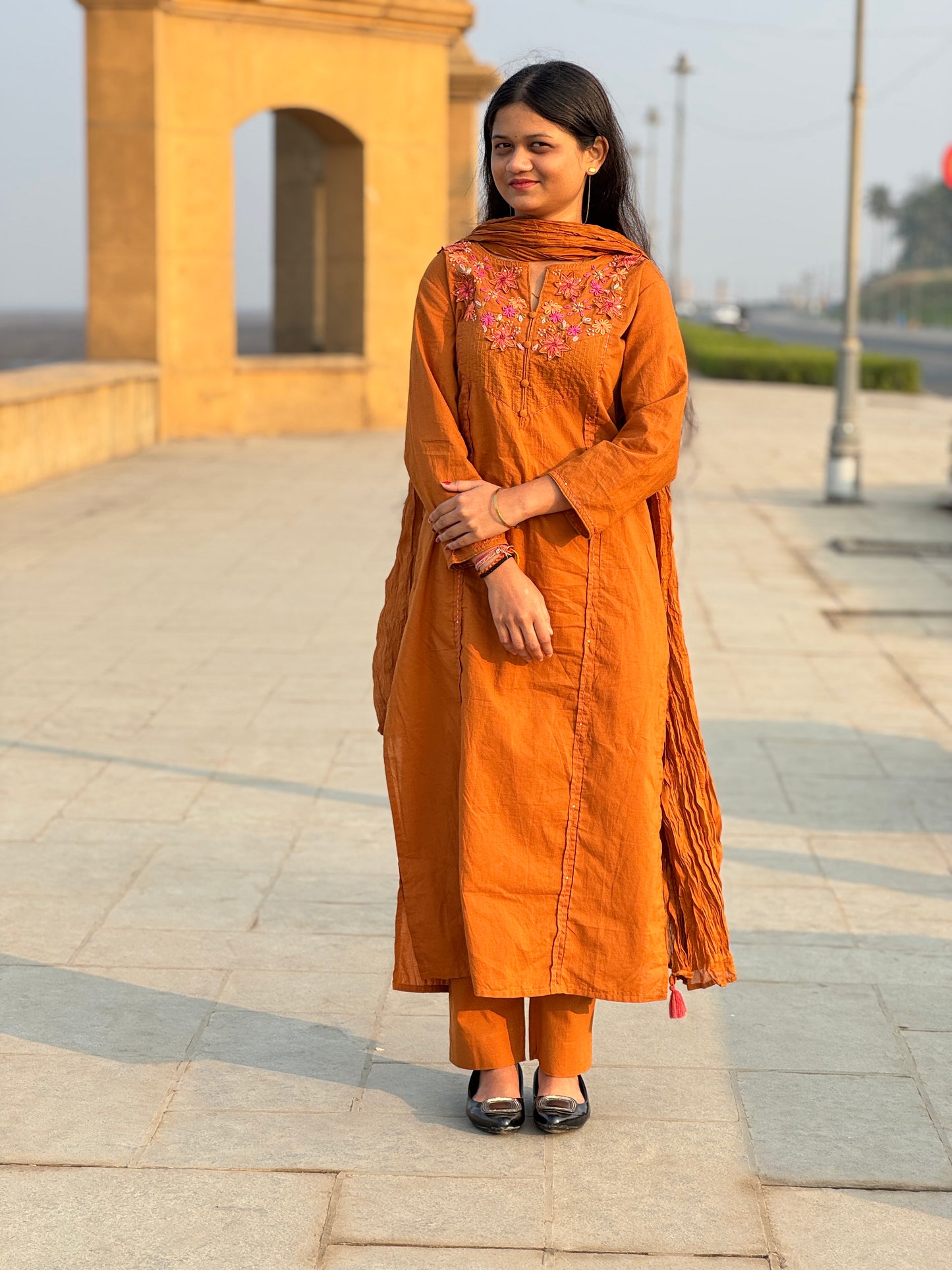 Premium Handwork With Patch Embroidery A-Line Premium Semi-Partywear Cotton Suit.