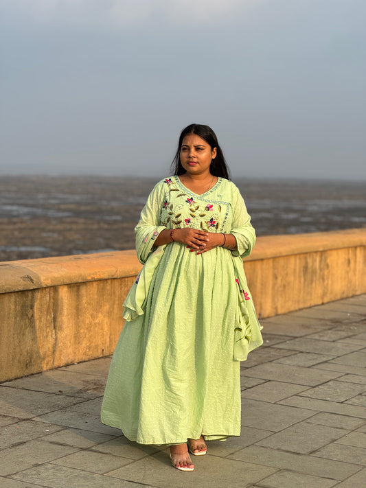 Pure Handwork Mul Cotton Designer Anarkali Suit