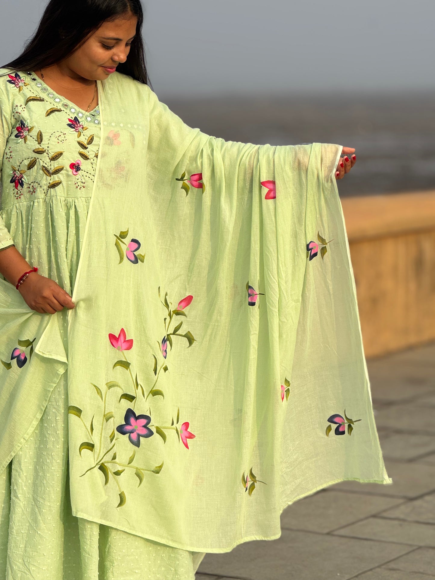 Pure Handwork Mul Cotton Designer Anarkali Suit