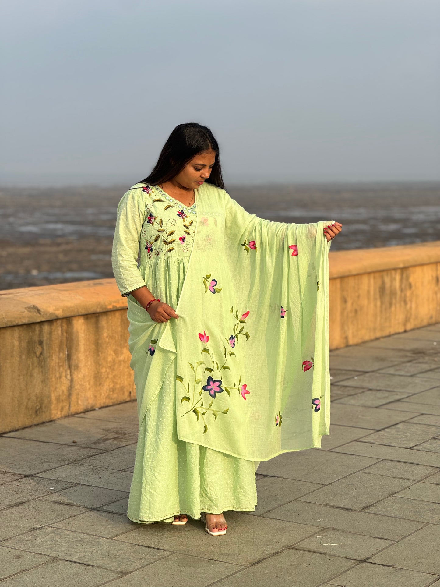 Pure Handwork Mul Cotton Designer Anarkali Suit