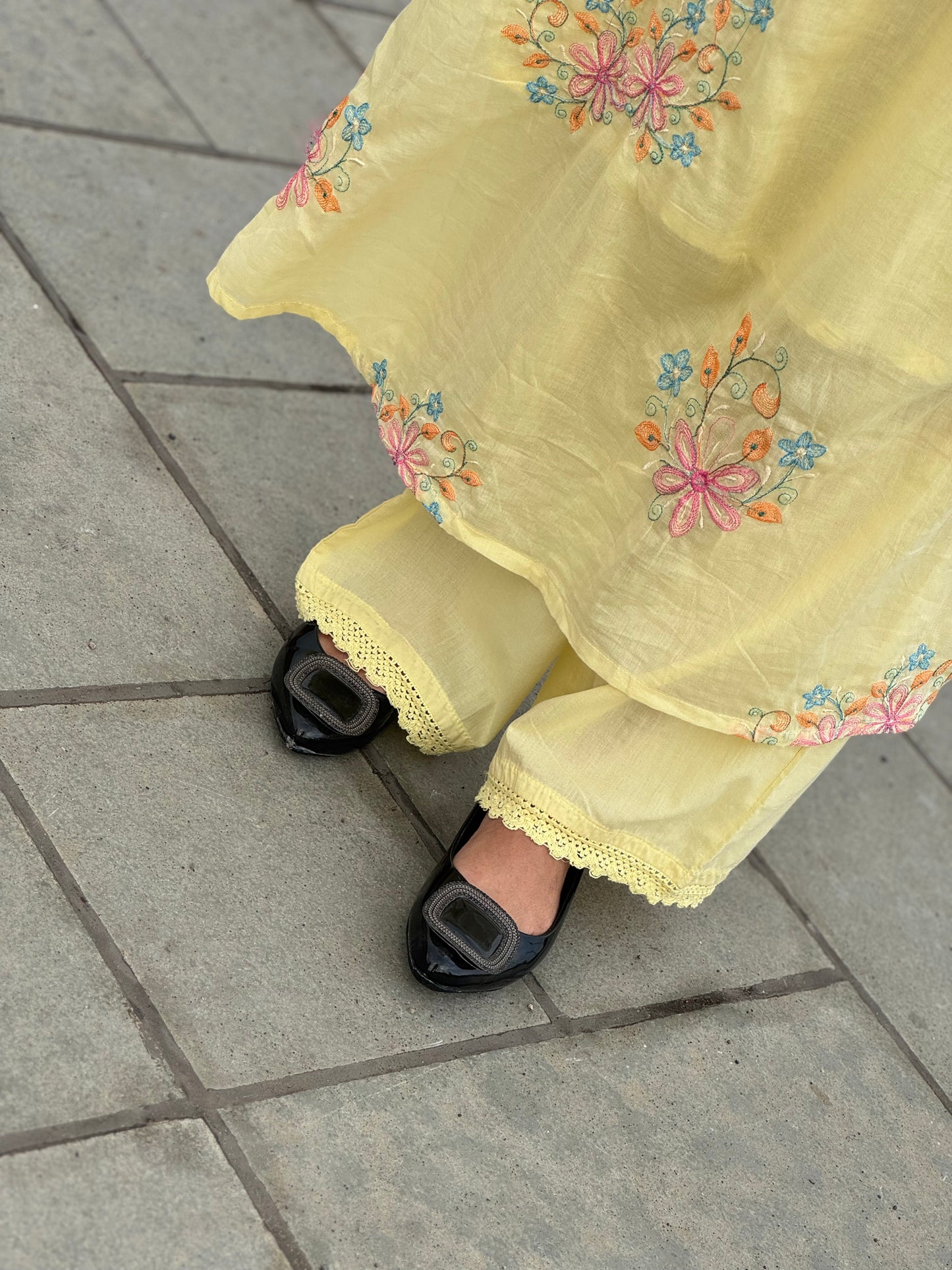 Pure Cotton Heavy Embroidery Yellow Anarkali Suit
