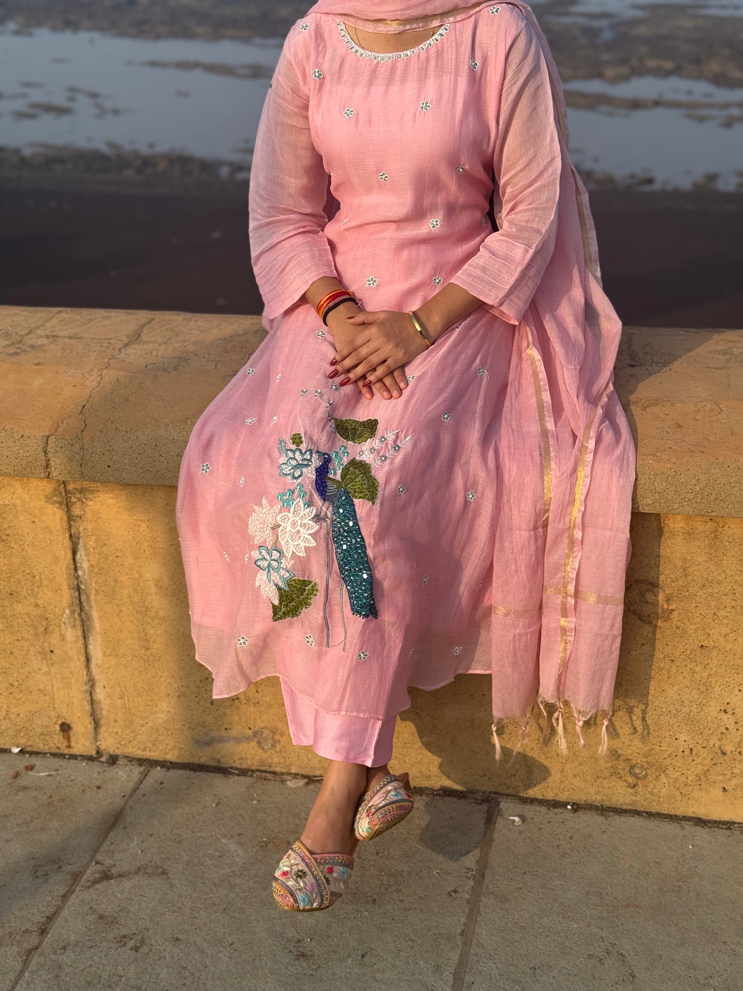 Latest Peacock  Work Premium Mulchanderi Anarkali Party Wear Suit.