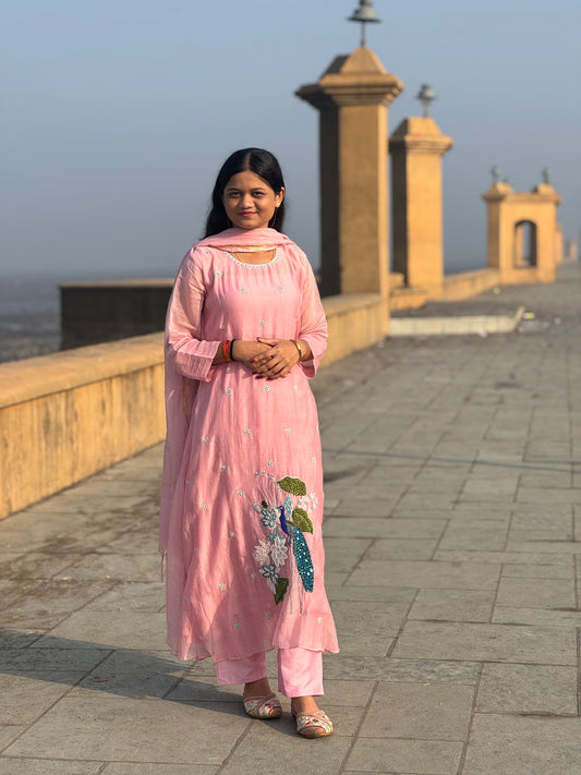 Latest Peacock  Work Premium Mulchanderi Anarkali Party Wear Suit.