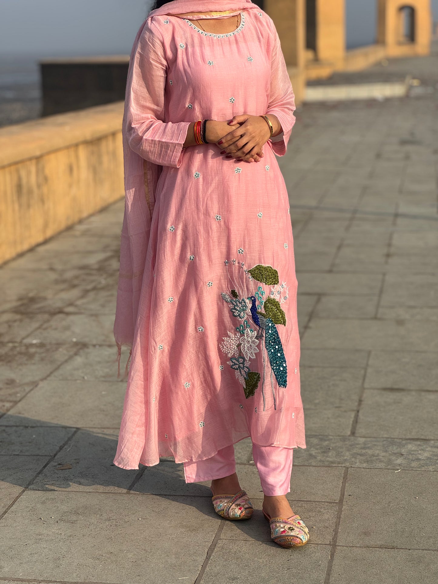Latest Peacock  Work Premium Mulchanderi Anarkali Party Wear Suit.