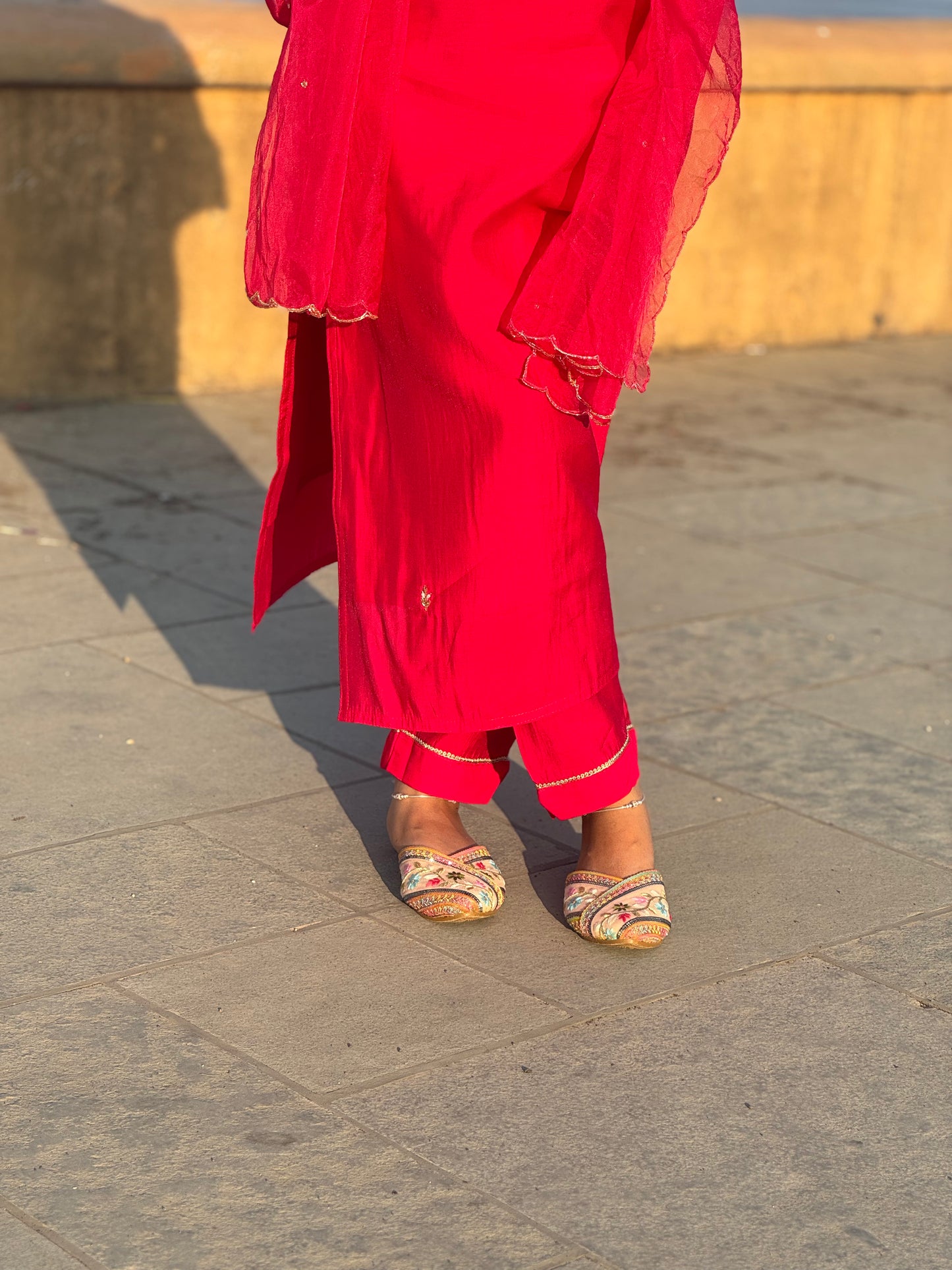 Latest Handwork Dola Silk Hand Embroidery Party Wear Straight Cut Suit.