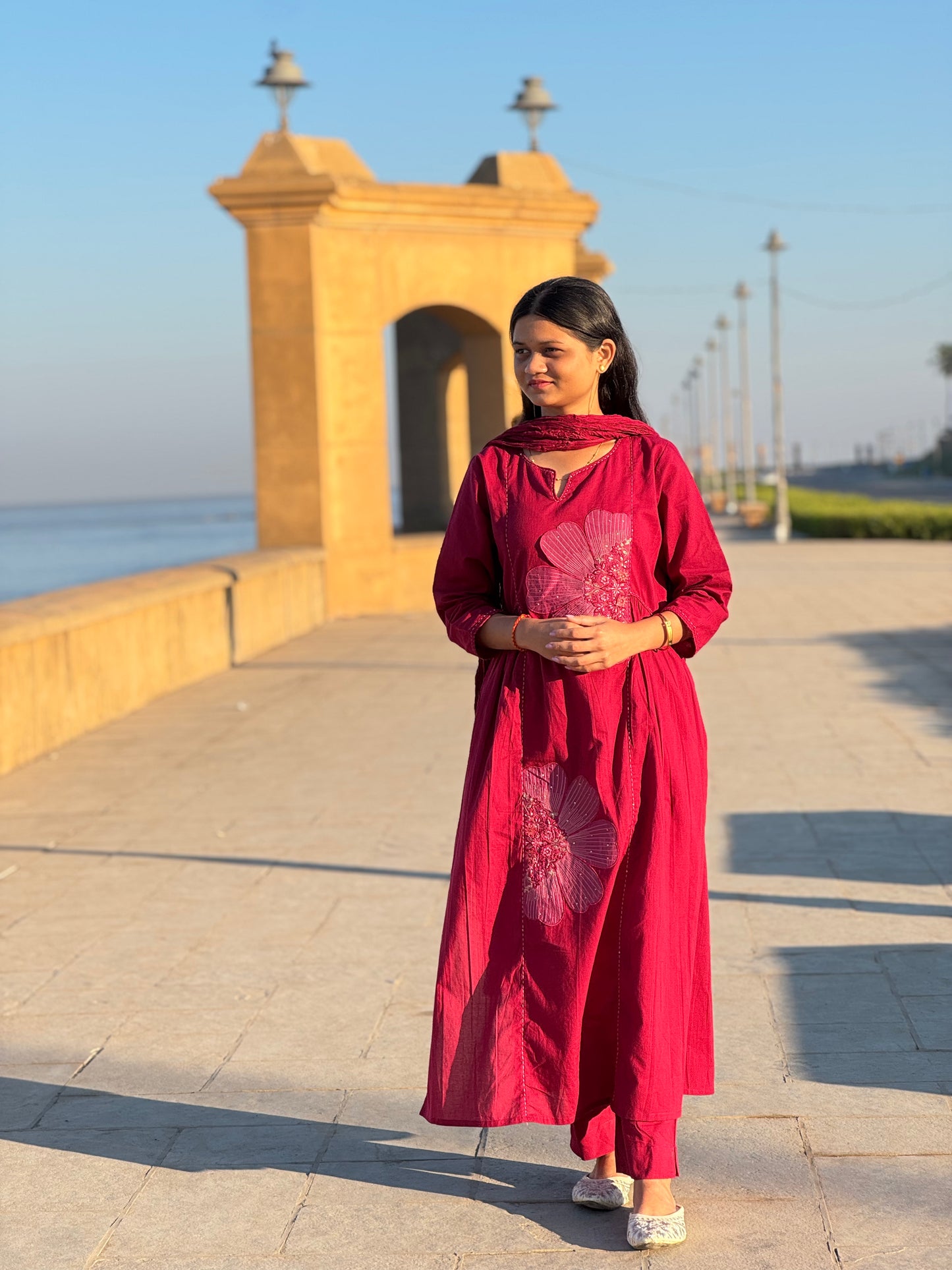 Cotton Applique Work Semi Party Wear Suit