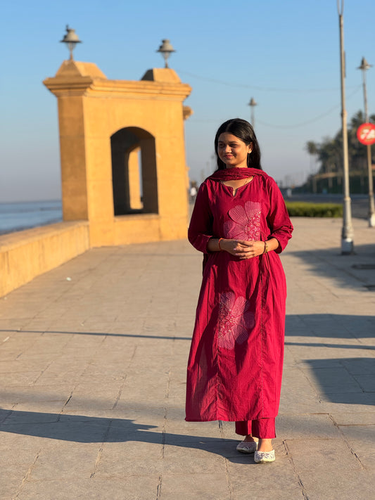 Cotton Applique Work Semi Party Wear Suit