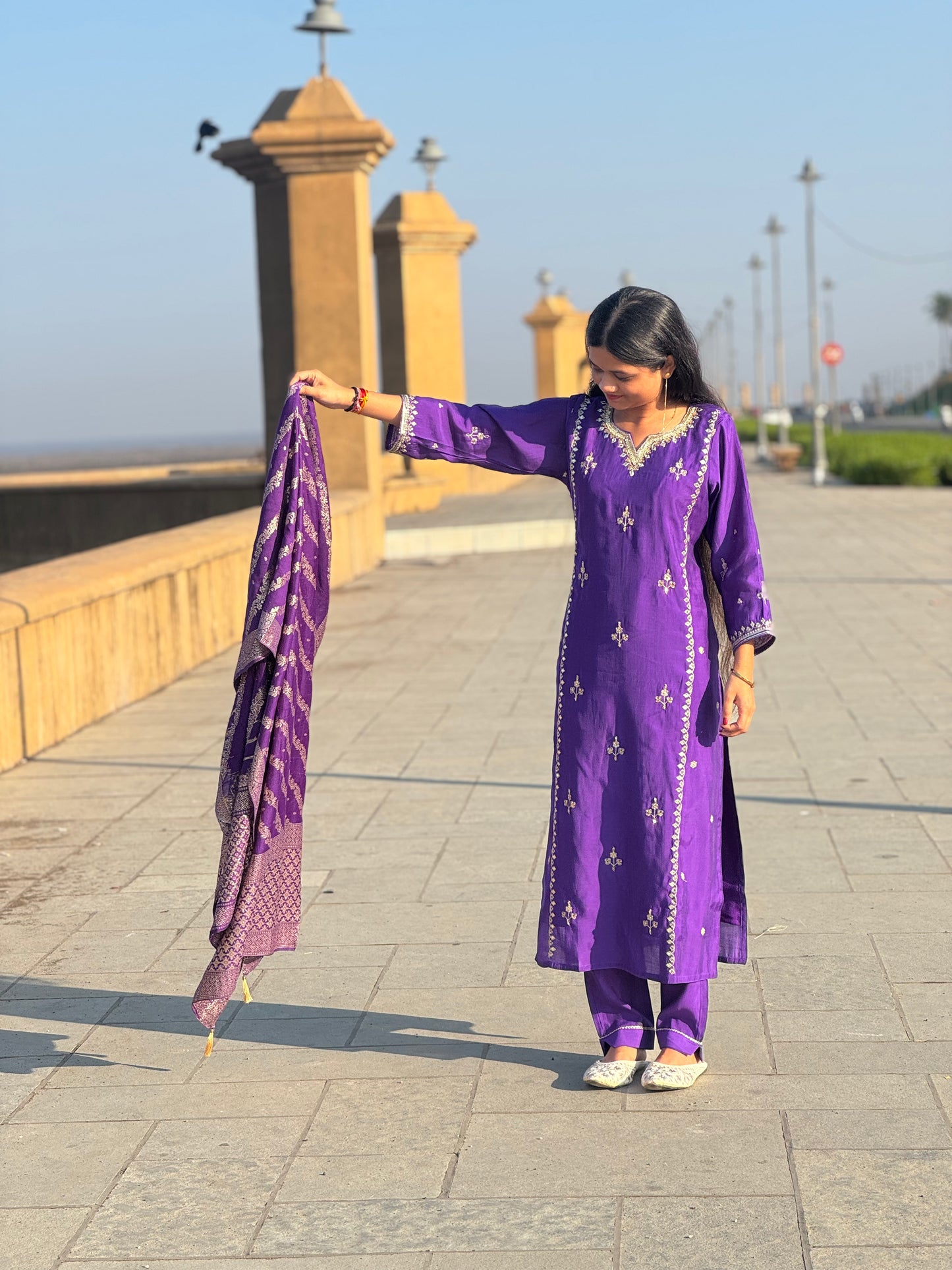Latest Party Wear Jari Work Suit With Pure Banarasi Duptta.