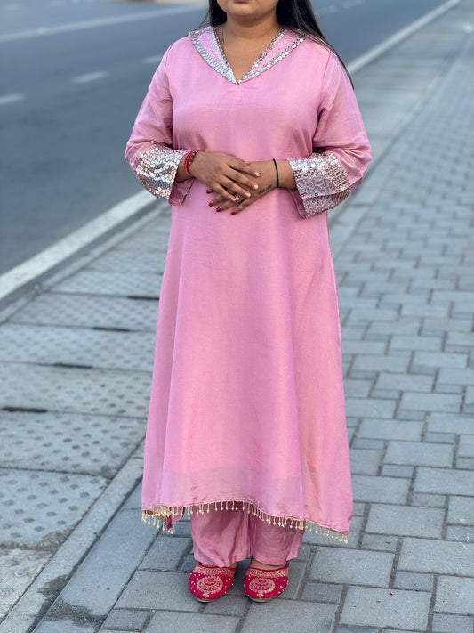 Beautiful Mirror Work With Color Neck Premium  Party Wear Cord-Set.