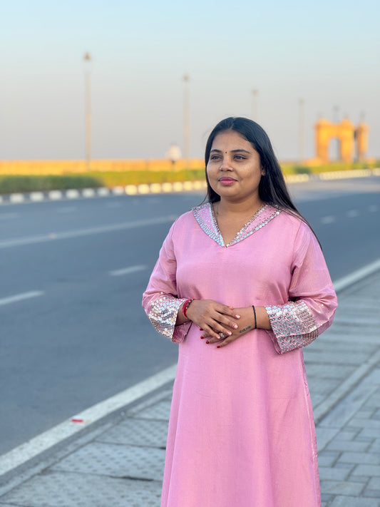 Beautiful Mirror Work With Color Neck Premium  Party Wear Cord-Set.