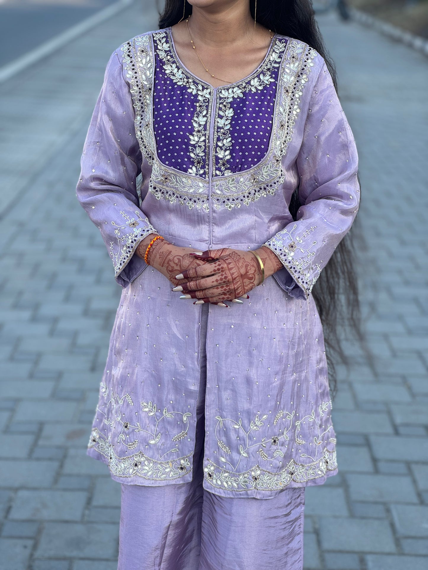 Beautiful Jari &  Mirror Work With  Front Cut Premium Wedding  Wear Cord-Set.