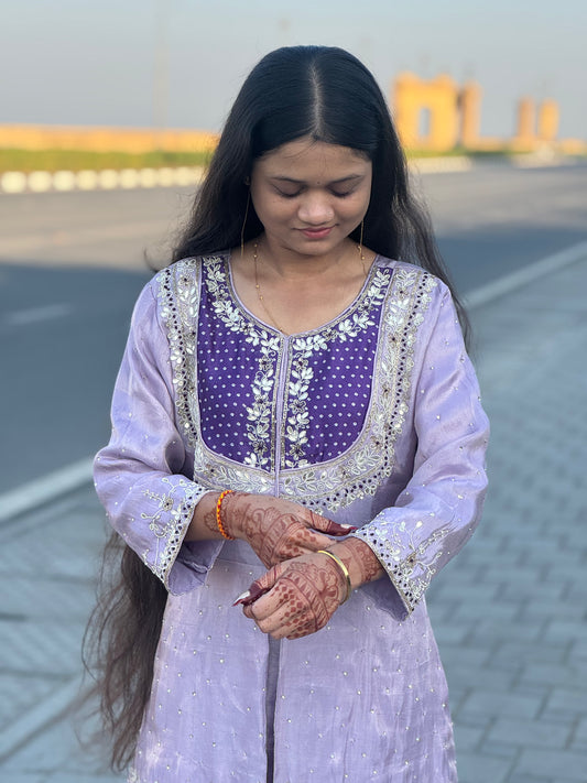 Beautiful Jari &  Mirror Work With  Front Cut Premium Wedding  Wear Cord-Set.