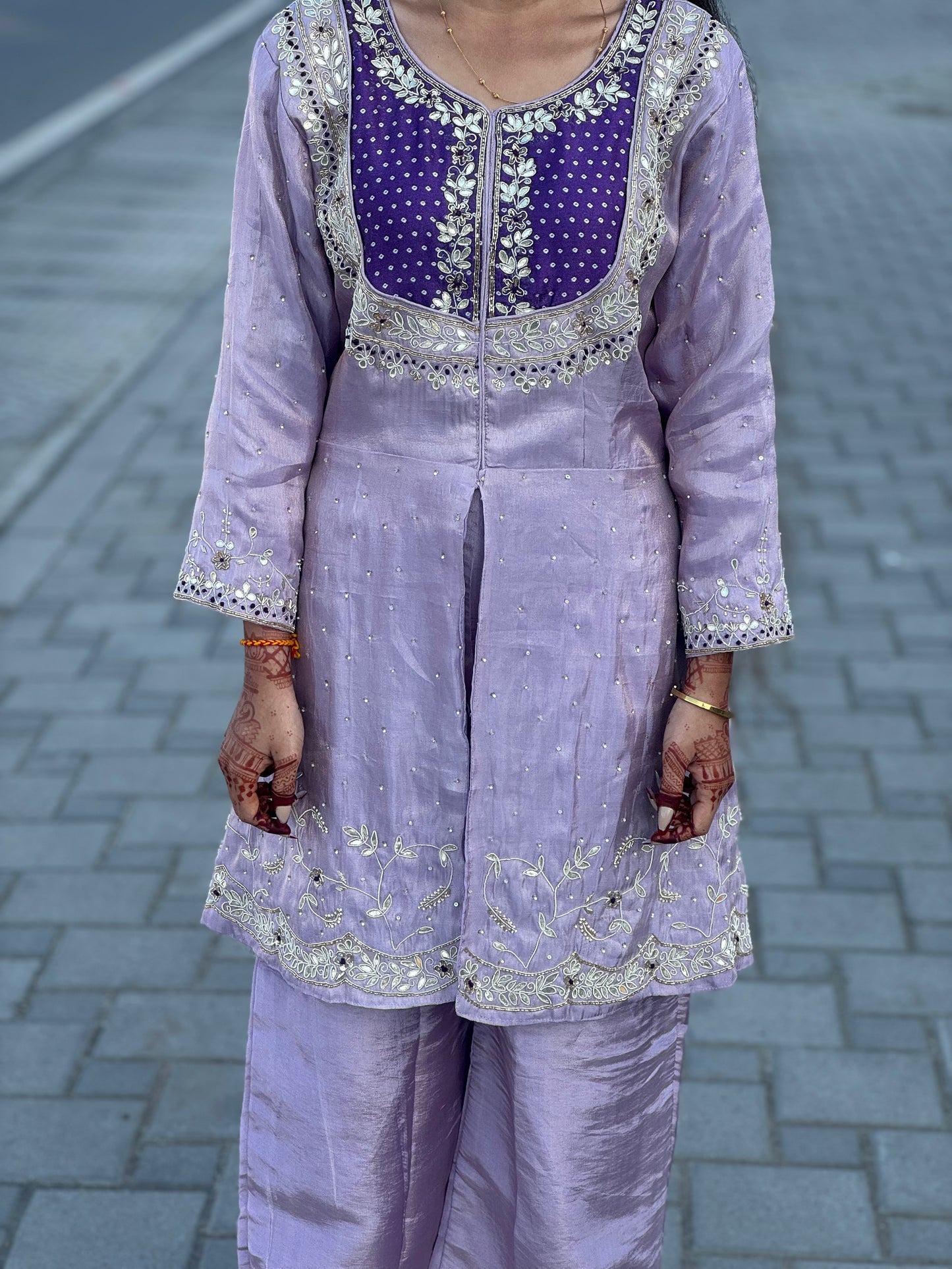 Beautiful Jari &  Mirror Work With  Front Cut Premium Wedding  Wear Cord-Set.