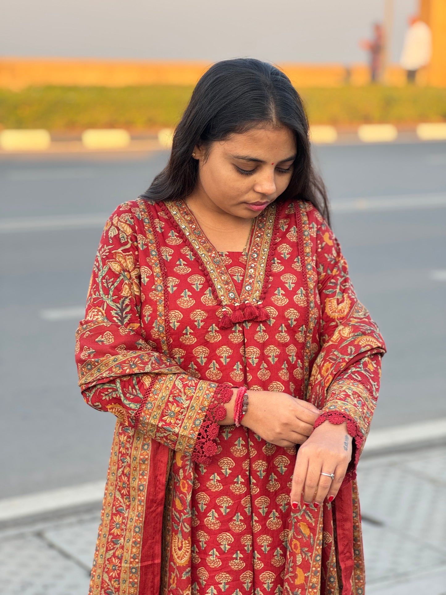 Latest Floral Printed Cotton Semi-Party Wear A-Line Suit.