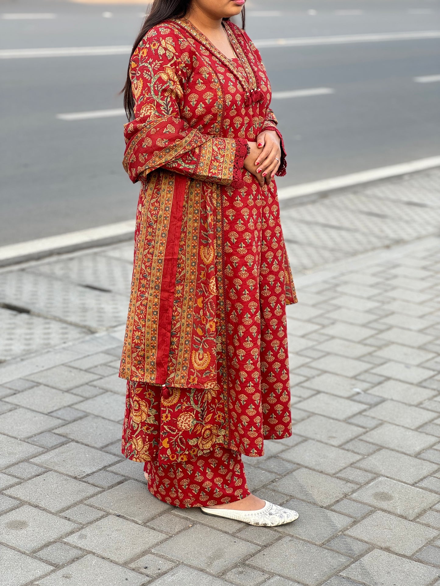 Latest Floral Printed Cotton Semi-Party Wear A-Line Suit.
