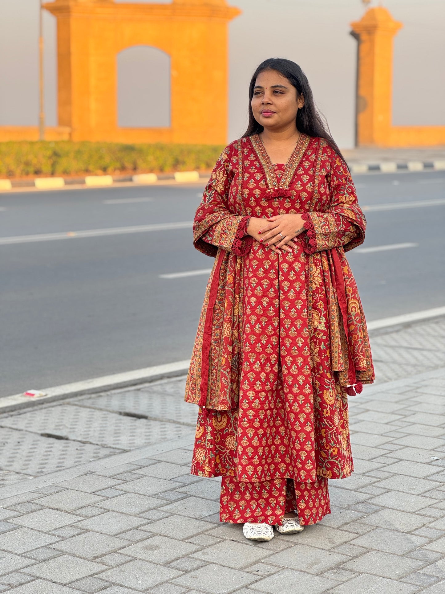 Latest Floral Printed Cotton Semi-Party Wear A-Line Suit.